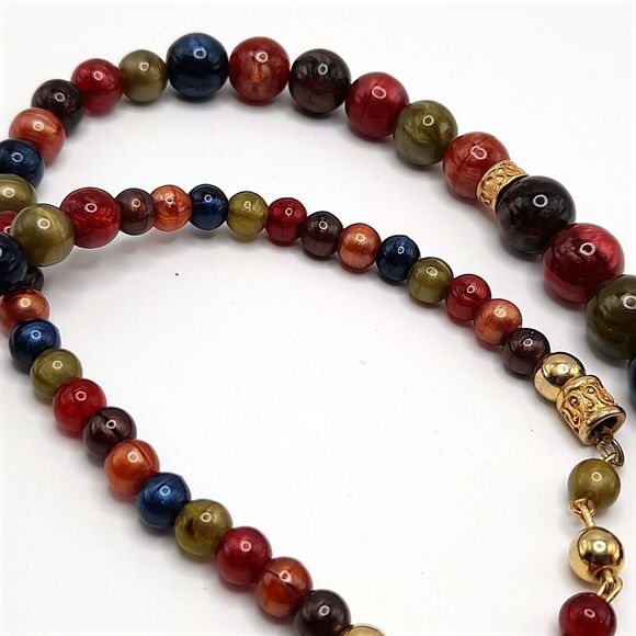 VTG Liz Claiborne Necklace Multi Color Resin Beads Gold Tone Hook Clasp, 33" - Picture 9 of 12